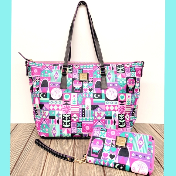 NEW Dooney&Bourke x Disney "It's A Small World" Tote/ShoulderBag & Wallet/Wristl - Picture 2 of 16